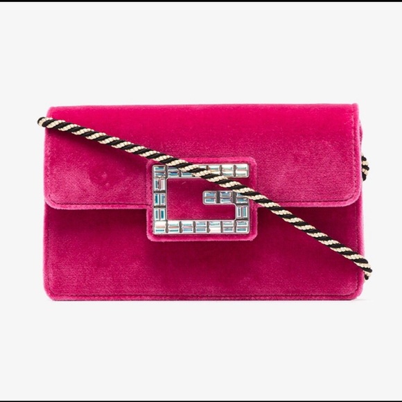 Gucci Mini Broadway Velvet Crystal Crossbody Pink - Picture 1 of 8